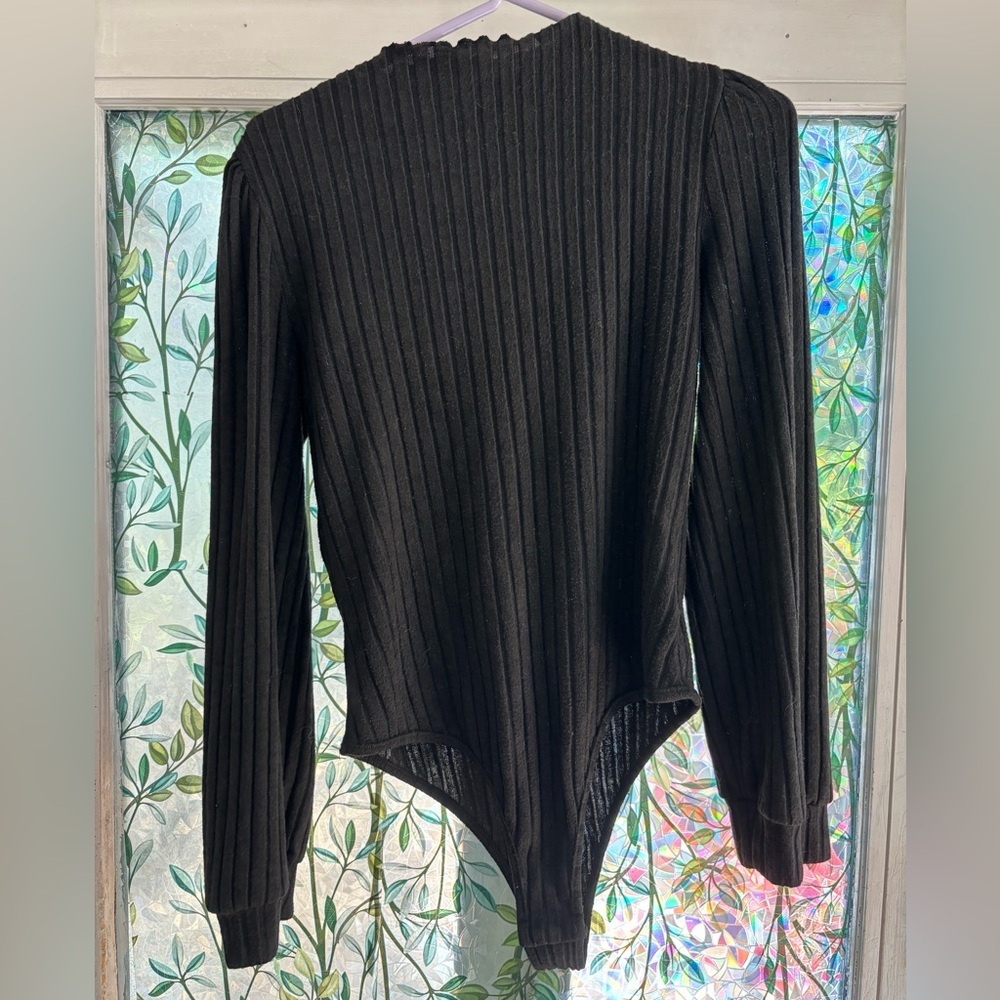 SHEIN Elegant Black Ribbed‎ Bodysuit